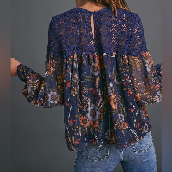 Anthro Mynah’s Reynu Taandon Cristy Crochet Blouse Floral Multicolor Boho XS NWT - Picture 11 of 11